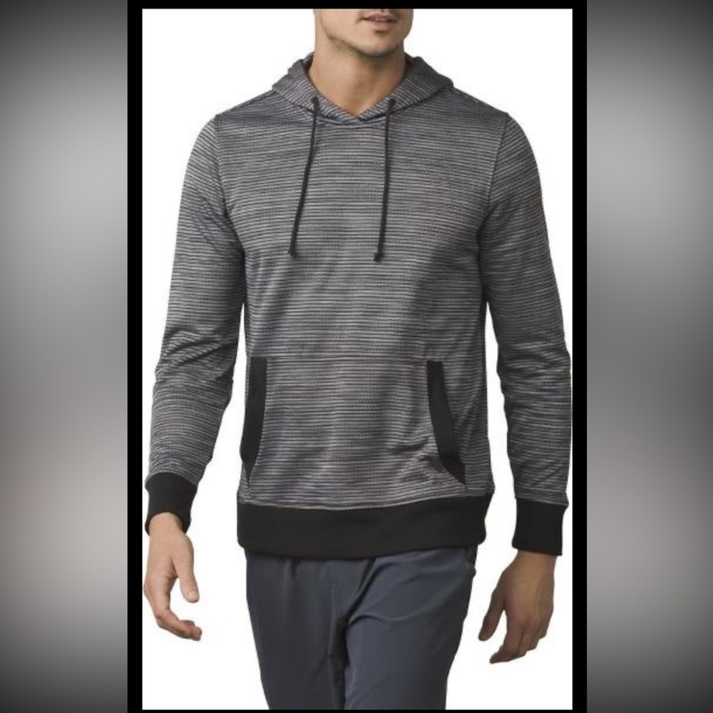 Men’s prAna Gatten Black & Gray Stripped Hoodie Size Small